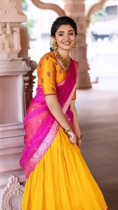 Happy Sankranthi, Keerthi Shetty, Pink Half Sarees, Kirti Shetty, Kriti Shetty, Haldi Ceremony Outfit, Krithi Shetty, Half Saree Lehenga, Happy Makar Sankranti