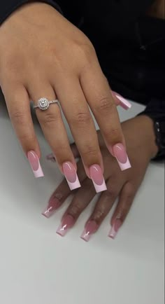 Simple Cute Acrylic Nails Square, Pink Bday Nails Medium, Fresh Tips Nails, Medium Long Acrylic Nails Square, French Tips Acrylic Square, Pink On Pink French Tip Nails, Square Pink French Tip Nails, Simple Classy Baddie Nails, Simple Medium Acrylic Nails