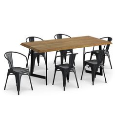 an image of a dining table and chairs set up on a white background with clippings