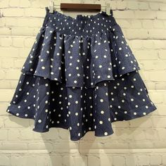 Maison Jules Blue Polka Dot Tier Skirt Small Skater/Circle Style Casual Polka Dot Skirt With Elastic Waistband, Casual Polka Dot Mini Bottoms, Polka Dot Lined Skirt Bottoms For Spring, Summer Polka Dot Skirted Bottoms, Spring Polka Dot Skirted Bottoms, Polka Dot Skirted Bottoms For Spring, Casual Polka Dot Ruffled Skirt, Polka Dot Skirted Bottoms For Summer, Casual Ruffled Polka Dot Skirt