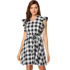 Create a retro silhouette with this vintage check shirt dress. This ruffled sleeve dress will see you through warmer days in effortless style. With an on-trend check print, this classic button-decor style boasts a shirt dress shape and nips in the waist with a tie waist for showing your waistline.Occasion: Weekend, Shopping, Daily Casual, etc. Size: large. Color: black. Gender: female. Age Group: adult. Pattern: Plaid. Material: Cotton. Check Shirt Dress, Ruffled Sleeve Dress, Sundress Black, Concert Clothes, Checked Shirt Dress, Vintage Gingham, Plaid Dress Shirt, Check Dress, Gingham Dress