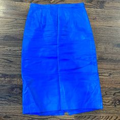 Gorgeous Lamb Leather Skirt In Cobalt Blue Size 4 Worn But In Pristine Condition Blue Silk Relaxed Skirt Bottoms, Blue Silk Lined Bottoms, Blue Silk Relaxed Skirt, Blue Silk Lined Skirt, Blue Knee-length Skirt For Evening, Blue Knee-length Evening Skirt, Blue Evening Skirt, Knee-length, Blue Fitted Silk Skirt, Blue Silk Skirt For Spring