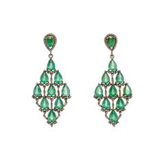 Elegant diamond work is set with rich, green emeralds. Silver Line, Rich Green, Elegant Earrings, Gold Vermeil, Rhodium Plated, Emerald Green, Jewelry Pieces, Turquoise Necklace, Emerald