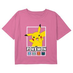 Gotta catch 'em all! Get into the game with the iconic world of Pokemon cards, video games, TV shows, and more with adorable new officially licensed apparel for the whole family featuring all your favorite Pokemon! This Girls' Pokemon Classic Character Portraits Graphic Cropped T-Shirt features a graphic of a happy Pikachu with "Pokemon" printed in white bold lettering and cute portraits of Squirtle, Bulbasaur, Charmander, and Snorlax below! Grab one of these new Pokemon tees today and be the en Happy Pikachu, Pokemon Graphic, Crop Graphic Tee, T Shirt Pokemon, Pokemon Clothes, Graphic Tee Outfit, Cropped Graphic Tees, Bold Lettering, New Pokemon