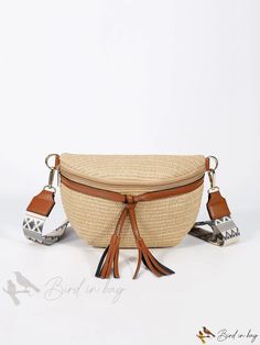 Bird in Bag - Decorative Straw Bag Fashionable Adjustable Strap Fanny Pack Casual Tote Belt Bag With Adjustable Strap, Large Capacity Beige Pouch Belt Bag, Casual Belt Bag With Removable Pouch, Casual Beige Pouch Beach Bag, Casual Beige Crossbody Beach Bag, Casual Pouch Straw Bag With Adjustable Strap, Casual Straw Pouch Bag With Adjustable Strap, Casual Beige Belt Bag For Daily Use, Casual Beige Belt Bag With Large Capacity