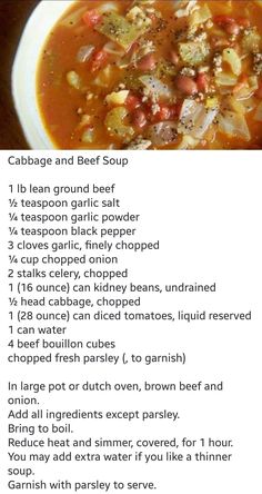 the recipe for cabbage and beef soup is shown in this screenshote screen shot