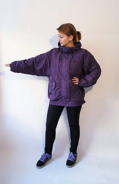 Vintage Sport's Jacket Dark Purple Colour Hooded Ski Jacket Long Sleeves Winter Light Puffer     Features: 100% polyamide lining: 100% polyester !Please note colors may slightly vary from photo! Good vintage condition No damages Measurements lying flat: Length: 71 cm ( 27.95") Bust (from armpit to armpit): 66 cm ( 25.98") Sleeve (from collar to sleeve end): 72.5 cm (28.5") Jacket label size 36 (fits like S/M size)  (shown on model size S, 36 EU/ 10 (UK), height 161 cm/63.39" , bust 90 cm / 35.43 Hooded Outerwear For Winter Sports With Double-lined Hood, Winter Windproof Long Sleeve Windbreaker, Winter Sports Windbreaker With Fleece Lining, Fleece-lined Long Sleeve Outerwear For Winter Sports, Long Sleeve Outerwear With Fleece Lining For Winter Sports, Sporty Hooded Puffer Jacket With Pockets, Winter Sports Outerwear, Fleece-lined Windbreaker For Winter Sports, Fall Windbreaker With Fleece Lining For Winter Sports