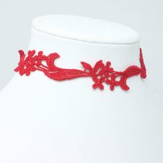 Red Lace Choker with Floral Lace Red Flower-shaped Jewelry For Spring, Red Flower-shaped Spring Jewelry, Red Flower Jewelry For Spring, Trendy Red Choker As Gift, Trendy Red Choker Necklace, Adjustable Choker For Valentine's Day Festival, Adjustable Valentine's Day Choker, Adjustable Valentine's Day Festival Choker, Trendy Red Festival Necklaces