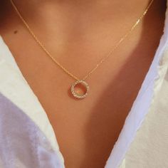 14k Yellow Gold Open Circle Necklace, Yellow Gold Circle Pendant Necklace Gift, 14k Gold Open Circle Necklace For Gift, Delicate Yellow Gold Open Circle Necklace, Fine Jewelry Open Circle Necklace For Anniversary, Yellow Gold Open Circle Necklace For Anniversary, Anniversary Yellow Gold Open Circle Necklace, Tiny Diamond Necklace, Cluster Jewelry