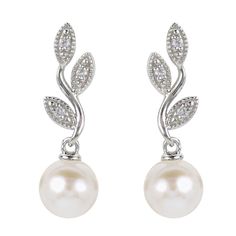 These stunning dangle earrings feature a beautiful foliage-inspired design set in shimmering sterling silver. Sparkling white lab-created sapphires accent the leaves, and a lovely freshwater cultured pearl dangles below. White Lab, Danbury Mint, Design Set, Pearl Earrings, Dangle Earrings, Sapphire, Lab, Sparkle, Mint