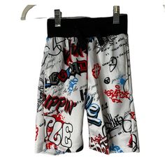 New Phat Farm Boys Shorts With Multicolored Graffiti Print, Size 4 Approximate Measurements: Waist: 18", Inseam: 6" Multicolor Cotton Bottoms With Letter Print, Casual Multicolor Bottoms With Letter Print, Cotton Bottoms With Graphic Print For Playwear, Cotton Graphic Print Bottoms For Playwear, Casual Graphic Print Shorts For Playwear, Fun White Bottoms For Spring, Fun Multicolor Cotton Bottoms, Multicolor Shorts With Elastic Waistband For Playwear, Multicolor Bottoms For Playtime In Summer