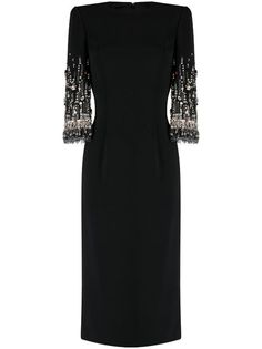 Jenny Packham Bergman crystal-embellished Midi Dress - Farfetch Embry Call, Business Attire Women, Embellished Midi Dress, Sheath Dresses, Versace Outfit, Midi Dress Black, Jenny Packham, Crystal Embellishment, Business Attire