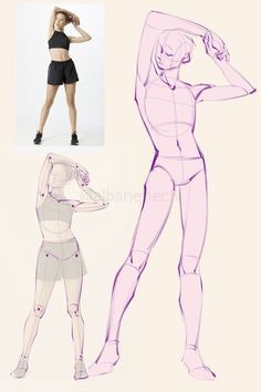 three different views of the same woman's body, one in black and one in pink