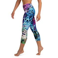 These yoga capri leggings with a high, elastic waistband are the perfect choice for yoga, the gym, or simply a comfortable evening at home. * 82% polyester, 18% spandex * Mid-calf length * Very soft four-way stretch fabric * Comfortable high waistband * Flat seam and coverstitch Printed Yoga Pants, Yoga Capris, Womens Leggings, Print Crop Tops, Capri Leggings, Yoga Leggings, African Print, Workout Pants, Pants Leggings