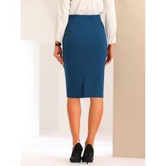 Finished in a bow design, this skirt could show your timeless charm. Its pleats in the front of the skirt can modify your figure and show off your beautiful body curves. Pair with a shirt and high heels for an office look. Suit for spring/summer and for many occasions, such as date wear, office, work, business, meetings, and cocktail parties. Blue Pleated Skirt For Workwear, Elegant Blue Mini Pleated Skirt, Elegant Blue Pleated Bottoms, Elegant Blue Pleated Mini Skirt, Elegant Blue Fitted Pleated Skirt, Blue Pleated Mini Skirt For Work, Fitted Blue Pleated Workwear Skirt, Fitted Blue Pleated Skirt For Work, Elegant Pleated Pencil Mini Skirt