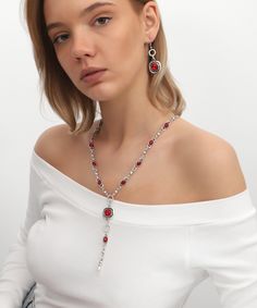 *ready to ship *fine silver plated red crystal stone jewelry set *my first priority in my store;earning your trust and your satisfaction  *the jewelry in my store is hand made *free shipping is available on your expenditures over 100 usd. *all necklaces and bracelets in my store have adjustable chain, you can adjust the length of necklace and bracelet. *also the rings are adjustable. *rings are would fi̇t fi̇ngers si̇ze us 6 and up *the jewelry will come beati̇fully packaged i̇n a ri̇gi̇d jewelr Ruby Clavicle Chain Jewelry As Gift, Ruby Clavicle Chain Jewelry Gift, Red Round Jewelry, Red Crystal Dangle Jewelry, Red Dangle Jewelry Gift For Her, Red Sterling Silver Clavicle Chain Jewelry, Red Jewelry Set With Jewels For Gift, Red Jewelry Sets For Gifts, Red Gemstone Jewelry For Party