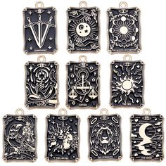 PRICES MAY VARY. TAROT CHARMS BULK: Tarot is one of the most ancient and mysterious divination methods in the west, which has the magical power to help you to answer the confusions, using tarot charms bulk, hope that you will be able to understand the world more clearly and lucidly. 20PCS 10 STYLES DIVINATION CHARMS: There are 10 styles of divination charms, 2pcs of each style, 40pcs in total. There are so many styles and numbers of divination charms, perfect for those of you who love tarot divi Witchcraft Charms, Bead Containers, Tarot Divination, Gold Amulet, Divination Methods, Magic Charms, Jewelry Making Kits, Halloween Gothic, Magical Power