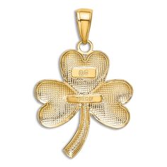 Keep your vacation or honeymoon with you when you wear the Shamrock Charm, fashioned in lustrous 14K yellow gold, on your favorite charm necklace or bracelet. 14k Gold Good Luck Pendant Charms, Good Luck Yellow Gold Jewelry With Charms, Good Luck Yellow Gold Charms Jewelry, Classic Gold Jewelry With Charms, Luxury Engraved Yellow Gold Charms, 14k Gold Pendant Charms For Good Luck, Gold Pendant Charm With Polished Finish, Gold Polished Pendant Charm, Good Luck Yellow Gold Pendant Charms