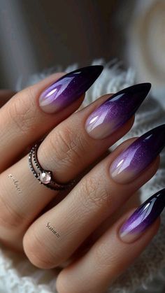 Funky Nail Ideas, Witchy Nails, Bright Summer Nails, Brown Acrylic, Pink Ombre Nails, Purple Nail Designs, Gothic Nails, Goth Nails, Stiletto Nails Designs