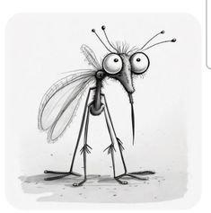 a drawing of a mosquito with eyes and legs