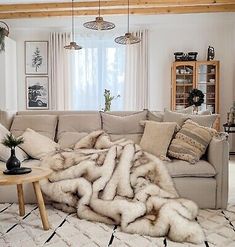 a living room filled with furniture and lots of fur