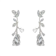 Diamond Citrus Vine Earrings | Over The Moon Luxury Diamond White Earrings With Gemstones, Luxury White Diamond Crystal Earrings, Luxury Formal Earrings With Stone Setting, Luxury White Gold Gemstone Cluster Earrings, Luxury Brilliant Cut Linear Earrings For Evening, Luxury White Topaz Earrings For Wedding, Luxury Silver Linear Earrings With Diamond Accents, Luxury Bridal Drop Earrings With Sparkling Stones, Exquisite Bridal Earrings With Diamond Accents