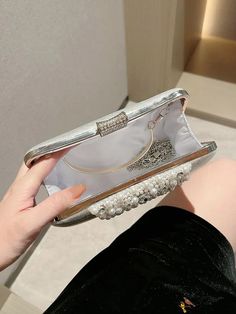 BirdinBag - Exquisite Wedding & Party Clutch with Faux Pearl and Rhinestone Embellishments Chic Wedding Party, Silver Bag, Silver Bags, Party Clutch, Rhinestone Embellishments, Inch Bag, Word Wrap, Silver Accessories, Box Bag