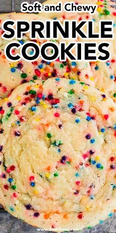 soft and chewy sprinkle cookies with colorful sprinkles on top