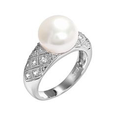 A freshwater cultured pearl and genuine white topaz stones give this ring pure elegance. Click on this JEWELRY & WATCHES GUIDE to learn about fit, styles, materials and more!Ring Details: Ring width: 11-mm Metal: rhodium-plated sterling silver Feature: milgrain Cultured Pearl Details: Type: freshwater Shape: button Size: 10-10.5-mm Color: white Gemstone Details: Gemstone type: genuine white topaz Cut: round Setting: prong Gemstones may have been treated to enhance their appearance. Special care Luxury Pearl Rings With Diamond Accents, White Pearl Ring With Diamond Accents And Akoya Pearl, Formal White Diamond Ring With Pearl Drop, White Akoya Pearl Rings With Diamond Accents, Luxury Pearl White Pearl Ring With Diamond Accents, Classic White Pearl Ring With Diamond Accents, Elegant Pearl Rings In Diamond White, Elegant Diamond White Pearl Rings, Elegant White Gold Pearl Ring With Diamond Accents