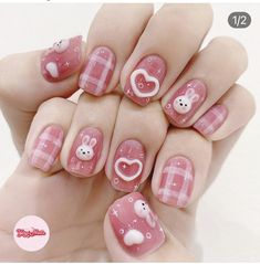 Full Nail Art Designs, လက်သည်းဒီဇိုင်း Cute, Kawaii Nail Art Korean, Nailart Cute, Korea Nail Art, Unusual Nail Designs, Make Nail Art, Nail Cute, Good Luck Girl