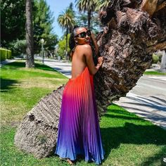 Brand New Summer Backless Pleated Maxi Dress, Summer Pleated Backless Maxi Dress, Red Backless Dress For Beach Season, Red Backless Maxi Dress For Beach Season, Multicolor Backless Dresses For Summer Parties, Pleated Maxi Dress For Beach, Red Maxi Length Dress For Summer Parties, Casual Red Dresses For Summer Parties, Red Summer Dresses For Parties