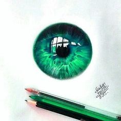 a pencil drawing of an eye with the reflection of a building in it