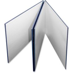 an open blue and white binder on a white background with clipping for text