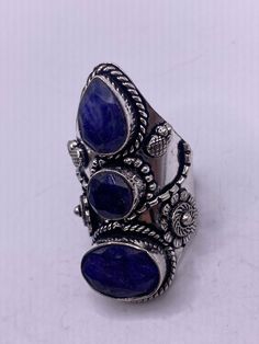 Vintage Blue Raw Sapphire Ring Boho Statement - Etsy Bohemian Blue Collectible Ring, Fine Jewelry Blue Lapis Lazuli Ring, Blue Lapis Lazuli Rings Fine Jewelry, Blue Lapis Lazuli Fine Jewelry Rings, Unique Sapphire Ring Stamped 925, Collectible Silver Sapphire Jewelry, Sapphire Ring Jewelry Collectible, Sapphire Lapis Lazuli Ring Jewelry, Collectible Sapphire Ring Jewelry