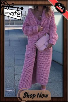 Winter Lapel Knitted Solid Color Long Oversize Sweater