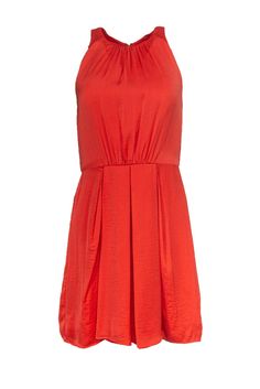 Current Boutique-Rebecca Taylor - Orange A-Line Dress w/ Front Pleats Sz 6 Chic Red Pleated Summer Dress, Casual Knee-length Mini Dress With Pleated Hem, Spring Viscose Dress With Pleated Waist, Spring Pleated Dress With Pleated Hem, Spring Pleated Dress, Spring Dresses With Pleated Waist And Stretch, Spring Mini Dress With Pleated Back For Work, Spring Stretch Dress With Pleated Waist, Spring Workwear Mini Dress With Pleated Back