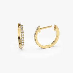 14K Gold Mini Diamond Huggies Earrings – FERKOS FJ Layering Diamond Necklaces, Custom Diamond Jewelry, Solitaire Bracelet, Gold Diamond Hoop Earrings, Diamond Huggies, Pave Setting, Diamond Hoop Earrings, Diamond Color, Micro Pave