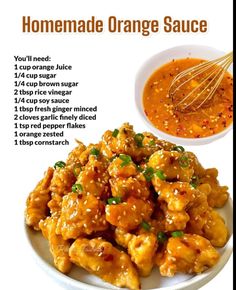 the recipe for homemade orange sauce on a plate