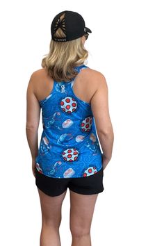 This Lobster Pickleball Racerback Tank Top is made of an ultra-stretch fabric that provides a comfortable fit. Its advanced moisture-wicking and anti-odor technology keep you cool and dry, while it also offers 50+ UV protection. This top is available in four sizes and is made of 86% polyester / 14% Nylon. The perfect combination of comfort and style. Small (Ladies 2-4) Medium (Ladies 6-8) Large (Ladies 10-12) Summer Training Activewear With Elastane, Summer Training Activewear In Elastane, Summer Sports Activewear, Summer Sports Activewear Made Of Elastane, Casual Breathable Elastane Top, Breathable Casual Elastane Top, Breathable Casual Tops, Fitted Breathable Racerback Tank Top, Breathable Fitted Racerback Tank Top