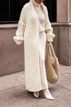 Trendy Solid Chunky Knit Cardigan, Cozy Long Sweater Coat In Solid Color, Oversized Long Acrylic Outerwear, Long Knit Sweater Coat In Solid Color, Casual One Size Chunky Knit Sweater Coat, Oversized Acrylic Outerwear, Oversized Cozy Cardigan With Soft Texture, Casual Oversized Sweater Coat With Soft Texture, Chic Chunky Knit Cardigan