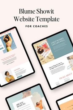 four tablet screens displaying the website design for a women's health and beauty company