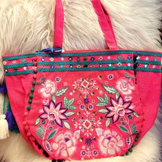 Nwt Fun And Bright Pink Jute Tote With Embroidery And Sequins. Snap Top Closure. Multi Color Tassel Gives It And Extra Fun Boho Vibe. Please Note That Mostly All The Items I Post On Poshmark Are Also For Sale In My Brick And Mortar Mlange Resale & Boutique Store And On My Website. So If You Really Like It, You Might Not Want To Wait. Spring Vacation Embroidered Bag, Spring Vacation Embroidered Bags, Summer Embroidered Shoulder Bag For Shopping, Embroidered Shoulder Bag For Summer Shopping, Spring Embroidered Beach Shoulder Bag, Spring Beach Embroidered Shoulder Bag, Bohemian Floral Embroidery Shoulder Bag For Spring, Spring Bohemian Bags, Summer Embroidered Shopping Bags