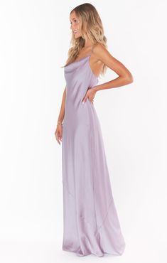 Lavender Silk Bridesmaid Dresses, Light Purple Bridesmaids Dresses, Purple Maxi Dresses, Spring Slip Dress With Bias Cut And Cowl Back, Muted Lavender Bridesmaid Dresses, Purple Beach Bridesmaid Dresses, Lilac Satin Dress Wedding, Lilac Satin Bridesmaid Dress, Purple Bridesmaids Dresses