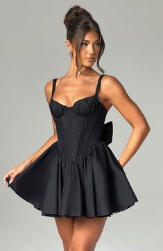 The perfect dress for date nights with the prettiest silhouette, Josie is cut from our premium cotton blend with flirty lace trims to the bust and skirt. With an oversized bow to the back, this flirty design has a boned bodice for the ultimate snatched waist, which is a pretty contrast to the super full skirt. 



Colour: Black.

Premium non-stretch cotton blend fabric.

Fully lined.

Delicate lace trims.

Piping on bodice.

Boning in corset for snatched waist.

Gathered, underwired cups.

Tie b Mini Corset Dress, Dress For Party, Vestido Casual, Mini Dresses Summer, Flowing Maxi Dress, Glamorous Evening Gowns, Spaghetti Strap Dresses, Corset Dress, Deep V Neck