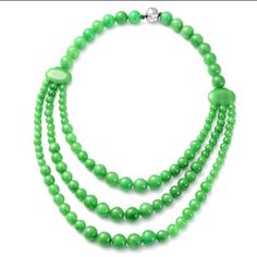 628.50 Ctw This Beautiful Beaded Triple Row Necklace Looks Stunning Enough To Impress Everyone Around You. The Precisely Set Jade Beads Gives The Piece An Outstanding Vibrance. Low Weight And Stylish, The Design Makes It Suitable For Wearing With Anything And Everything. Durable: All The Beads Are Handset In Durable Triple Strands. Beads Symbolizes Wholeness Charismatic Flair: Rhodium-Plated Sterling Silver Provides An Intense Luster And Durability To The Piece Polished Beads: The Beads Of The 1 Elegant Green Beaded Necklace With Round Beads, Elegant Green Beaded Necklaces With Polished Beads, Elegant Jade Necklaces With Round Beads, Elegant Multi-strand Gemstone Beads, Elegant Green Polished Beads, Elegant Round Jade Beaded Necklaces, Elegant Jade Gemstone Beads, Elegant Green Beaded Necklace With Colorful Beads, Elegant Green Beaded Necklace