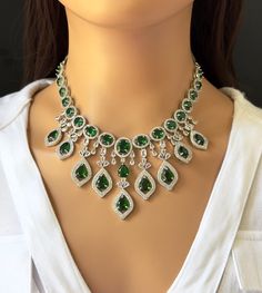 Emerald CZ diamond bridal necklace, American Diamond wedding necklace, Cz jewelry, Indian, Pakistani, and Punjabi wedding jewelry  Regular Size And Adjustable with rhodium finish Ships from California, USA Delivery in 2-5 business days in the USA. Other colors can be found here https://www.etsy.com/listing/1423096838/ruby-cz-diamond-bridal-necklace-american?ref=listings_manager_grid https://www.etsy.com/listing/1423097794/sapphire-cz-diamond-bridal-necklace?ref=listings_manager_grid Color, shade Punjabi Wedding Jewelry, Diamond Wedding Necklace, Diamond Necklace Wedding, Star Bangle, Punjabi Wedding, Jewelry Indian, Cz Jewelry, Wedding Jewellery Necklace, American Diamond