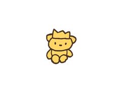 a small yellow teddy bear with a crown on it's head sitting in front of a white background