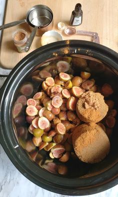 the food is in the slow cooker ready to be put into the pot for cooking