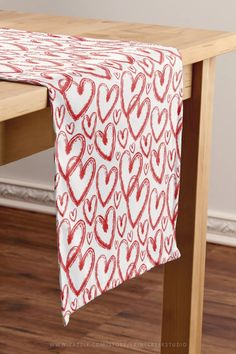 Cute red and white heart Valentine's Day table runner. Make People Feel Loved, Heart Table Runner, Valentine Table Runner, Personalized Table Runner, Short Table Runner, Heart Table, Short Table, Heart Red, Valentine's Day Gift Ideas