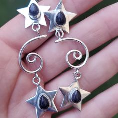 Brand New Handmade Purple Sunstone Sandstone Silver Star Earrings. 3.31" New To Poshmark? Use Referral Code Kimberlyn222 To Receive $10. Dr Belongings, B Day Gifts, Silver Crystal Earrings, Weird Jewelry, Silver Star Earrings, Bronze Earrings, Circle Earrings Studs, Circle Studs, In My Bag